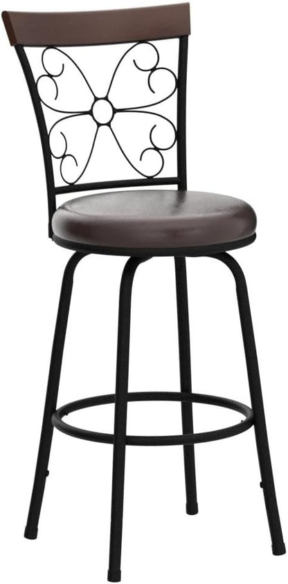 COSTWAY Bar Stools for Kitchen Island, 24/30 Inch Adjustable Seat Height Swivel Barstools Set of 4, Cushioned Seat & Cozy Backrest, Extra Leg Tubes for Height Adjustment, for Kitchen, Bar (4)