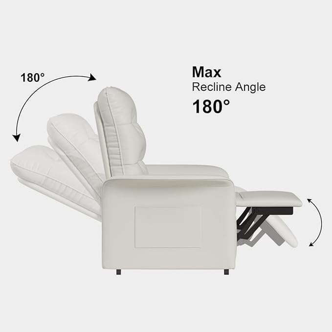 homary Power Recliner Accent Chair with Side Pocket High-Back 180° Recline Faux Leather Living Room Chairs, Comfy Chair for Bedroom Reading (White)