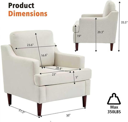 Mid-Century Accent Chair Modern Linen Fabric Armchair for Living Room,Comfy Upholstered Reading Chairs for Bedroom,Single Sofa Chair with Wood Legs (Linen Beige, Set of 1)