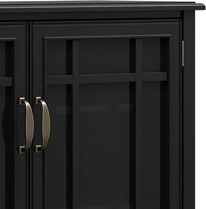 SIMPLIHOME Connaught SOLID WOOD 46 inch Wide Traditional Tall Storage Cabinet in Black for the Living Room, Entryway and Family Room