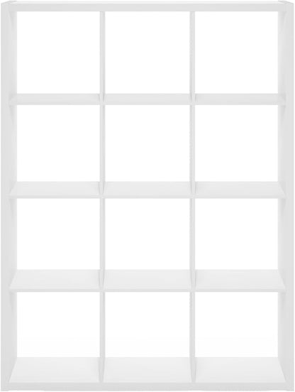 Furinno Cubicle Book Shelf, 12-Cube Thick Frame Bookshelf, Reversible Bookcase with Open Back, 14.6 x 43.8 x 58, for Living Room, Bedroom, Home Office, White