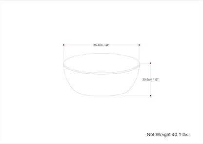 SIMPLIHOME Elmbrook Coffee Table - 34 inch Wide Solid Mango Wood Modern Industrial Round Drum Cocktail Table in White Wash, Sculptural Living Room Table with Low Profile Design, Assembled