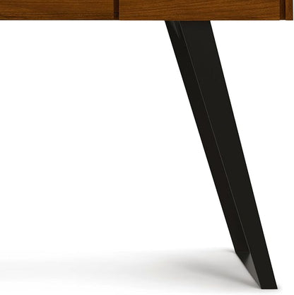 SIMPLIHOME Lowry Desk - 54-Inch Wide Solid Walnut Veneer and Metal Writing Desk, Modern Industrial Home Office Computer Table for Workspace with 2 Drawers and Flip-Down Keyboard Tray