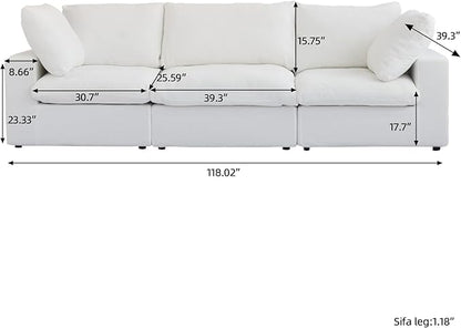 WJShome Cloud Modular Sectional Sofa Couch,Oversized Down Filled 3-Seater Minimalist Sofa,118.02inch Convertible Couch Deep Seat for Modern Living Room, Cover Removable & Washable