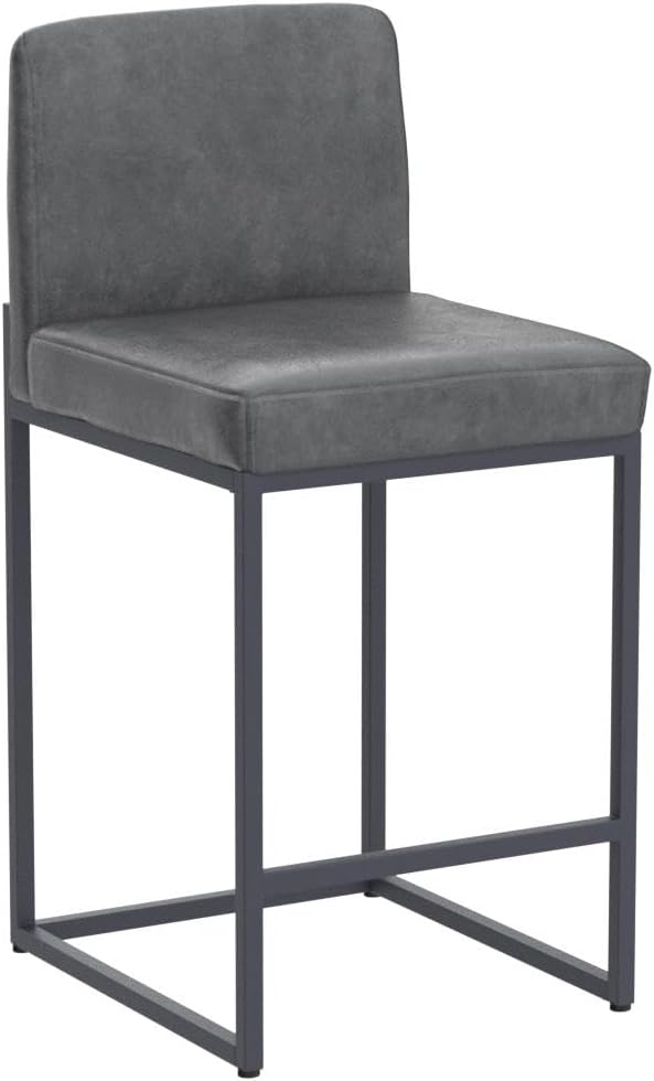 ALPHA HOME 24 Inch Bar Stools Set of 4, Kitchen Counter Stools with Backs, PU Leather Barstools, Kitchen Stools with Back&Upholstered Footrest, Sturdy Chromed Metal Steel Frame, Grey
