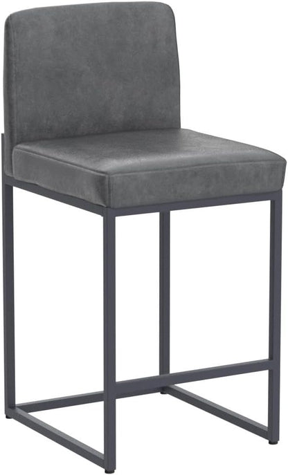 ALPHA HOME 24 Inch Bar Stools Set of 4, Kitchen Counter Stools with Backs, PU Leather Barstools, Kitchen Stools with Back&Upholstered Footrest, Sturdy Chromed Metal Steel Frame, Grey