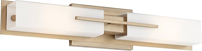 Possini Euro Design Midtown Modern Wall Light Burnished Brass Gold Metal Hardwired 23 1/2" 2-Light Fixture White Glass Shade for Bedroom Bedside Bathroom Vanity Living Room Hallway Dining House