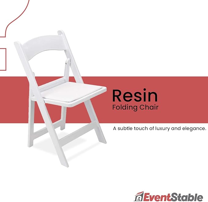 EventStable Titan PRO Resin Folding Chair - White Indoor Outdoor Lightweight Padded Folding Chair for Weddings Parties Events - 100 Pack