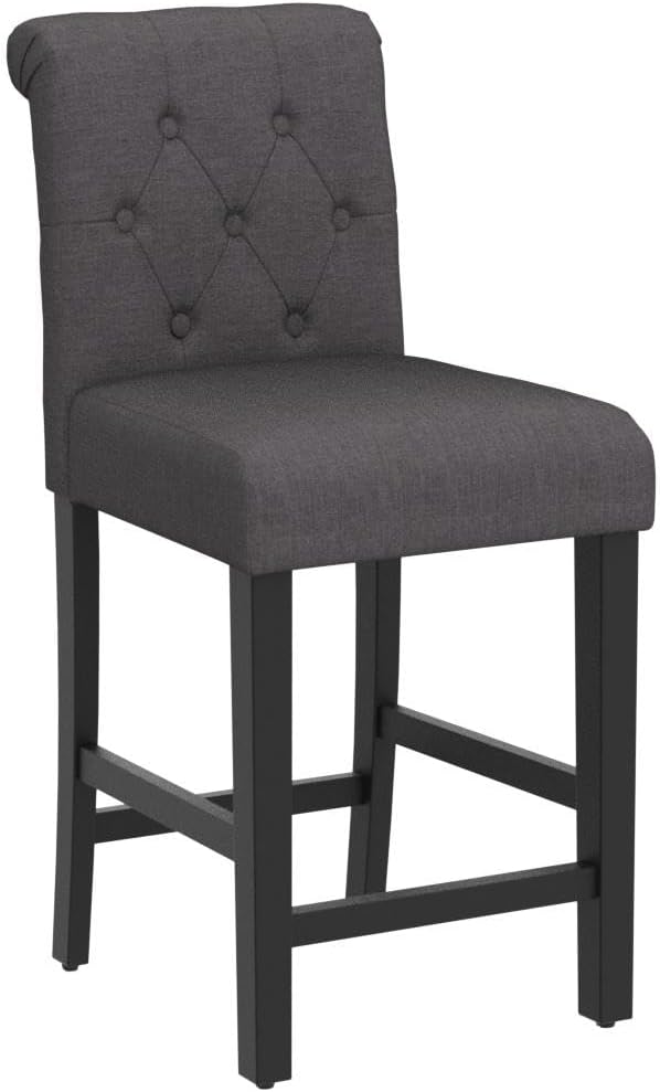 GOTMINSI 24inch Counter Height Bar Stool, Set of 4 Counter Height Chairs for Kitchen Island Upholstered Back Bar Chairs Fabric Barstool with Button Tufted Decoration Leisure Style (Grey)
