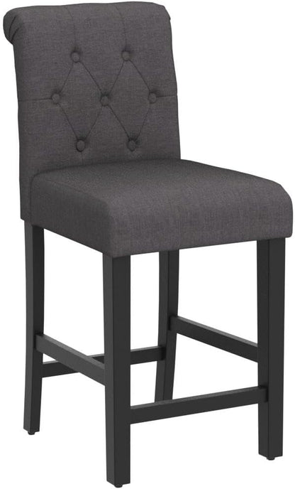 GOTMINSI 24inch Counter Height Bar Stool, Set of 4 Counter Height Chairs for Kitchen Island Upholstered Back Bar Chairs Fabric Barstool with Button Tufted Decoration Leisure Style (Grey)