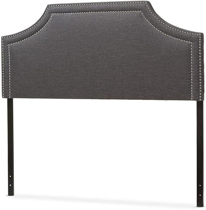 Urban Upmarket Modern and Contemporary Fabric Upholstered Headboard, Nailded Trim Head Board Grey/Queen