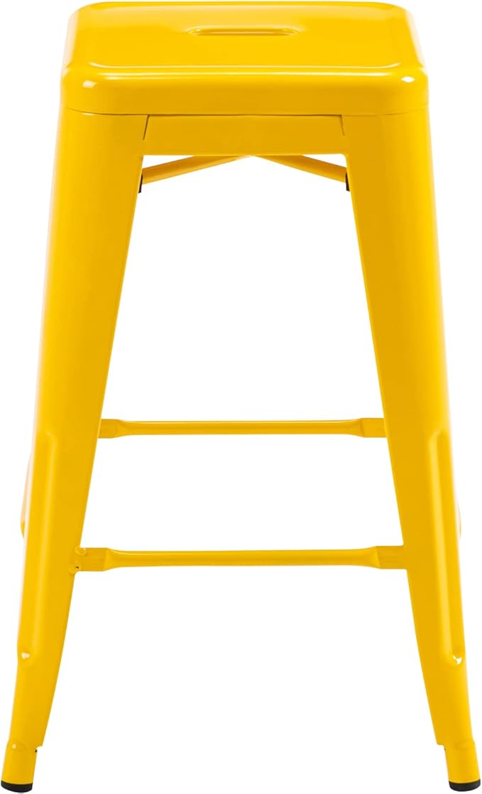 Vogue Furniture Direct 24" High Bar Stools Backless Yellow Metal Barstools Indoor-Outdoor Counter Height Stools with Square Seat, Set of 4 - VF1571019-4