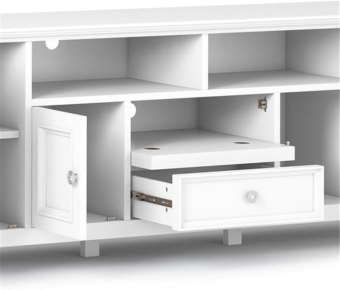 SIMPLIHOME Amherst 72-inch Wide Solid Wood TV Stand in White, Transitional-Style Media Console for Living Room with Cable Management and Adjustable Shelves, Fits 80" TVs