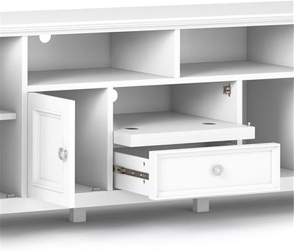 SIMPLIHOME Amherst 72-inch Wide Solid Wood TV Stand in White, Transitional-Style Media Console for Living Room with Cable Management and Adjustable Shelves, Fits 80" TVs