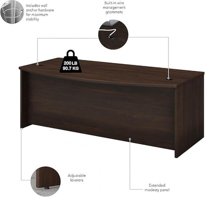 Bush Business Furniture Studio C Bow Front Desk, 72W x 36D, Black Walnut