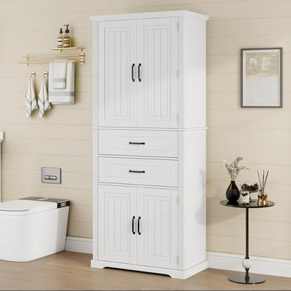 Polibi Elegant Storage Cabinet with Adjustable Shelves - 2 Drawers, 5 Interior Shelves & 6 Small Shelves, for Living Room/Bathroom, White