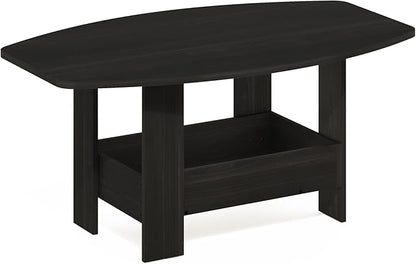 Furinno Simple Design Coffee Table, 2-Tier Modern Coffee Table with Lower Shelf, Round Corner Side Table, for Living Room, Bedroom, Home Office, Espresso