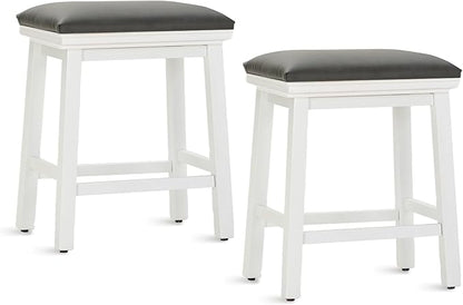 ALPHA HOME 24 Inch Counter Height Bar Stools Set of 2, Modern Design, Upgraded Faux Leather Upholstery, Sturdy Wood Legs - Ideal for Kitchen Islands, Black