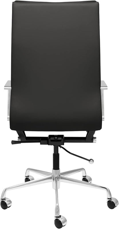 Laura Davidson Furniture Lexi II Padded Office Chair - Tall Back Desk Chair with Aluminum Arm Rest, Swivel & Cushion Availability, Made of Faux Leather, Black, Computer Chair