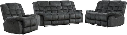 EBELLO Reclining Living Room Set, One Seat Manual Recliner, Loveseat Recliner Sofa and 3PC Bonded Manual Sofa Couch, Grey Green