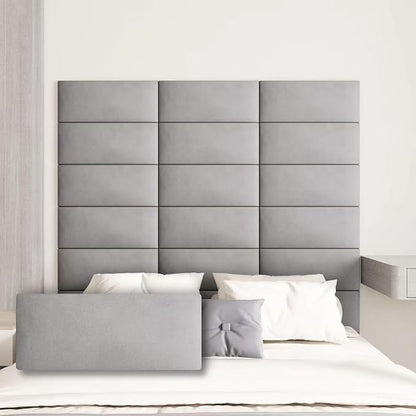 Upholstered Wall Mounted Headboard, 3D Soundproof Wall Panels Peel and Stick Headboard for Queen Size, Tufted, Light Grey (9 Panels, 10" x 24")