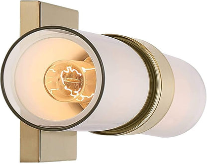 Possini Euro Design Brianna Modern Wall Mount Light Brass Gold Metal Hardwired 23 1/2" Wide Light Bar Fixture Double White Clear Glass Tube Shade for Bathroom Vanity Mirror House Home Room Decor