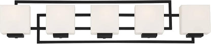 Possini Euro Design Lighting on The Square Modern Wall Mount Light Matte Black Aluminum Hardwired 37" 5-Light Fixture Opal Glass Shade for Bathroom Vanity Mirror House Living Room Home Hallway