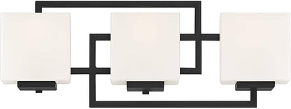 Possini Euro Design Lighting on The Square Modern Wall Mount Light Matte Black Aluminum Hardwired 21" 3-Light Fixture Opal Glass Shade for Bathroom Vanity Mirror House Living Room Home Hallway