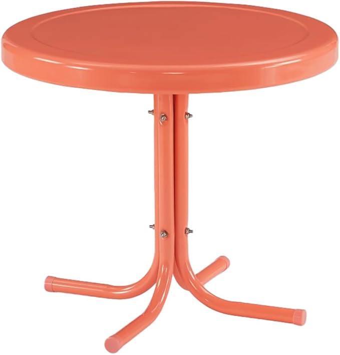 Crosley Furniture Griffith Weather Resistant Retro Metal Outdoor Side Table for Patio, Deck, Porch, Coral Gloss