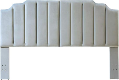 24KF Steel Gray Velvet Tufted King Upholstered Headboard, Modern Vertical Channel Design California King Headboard with Stepped Silhouette Top Edge, Steel Gray
