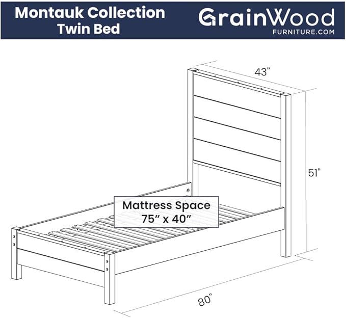 Grain Wood Furniture Montauk Solid Wood Bed, Twin Size, Rustic Off-White