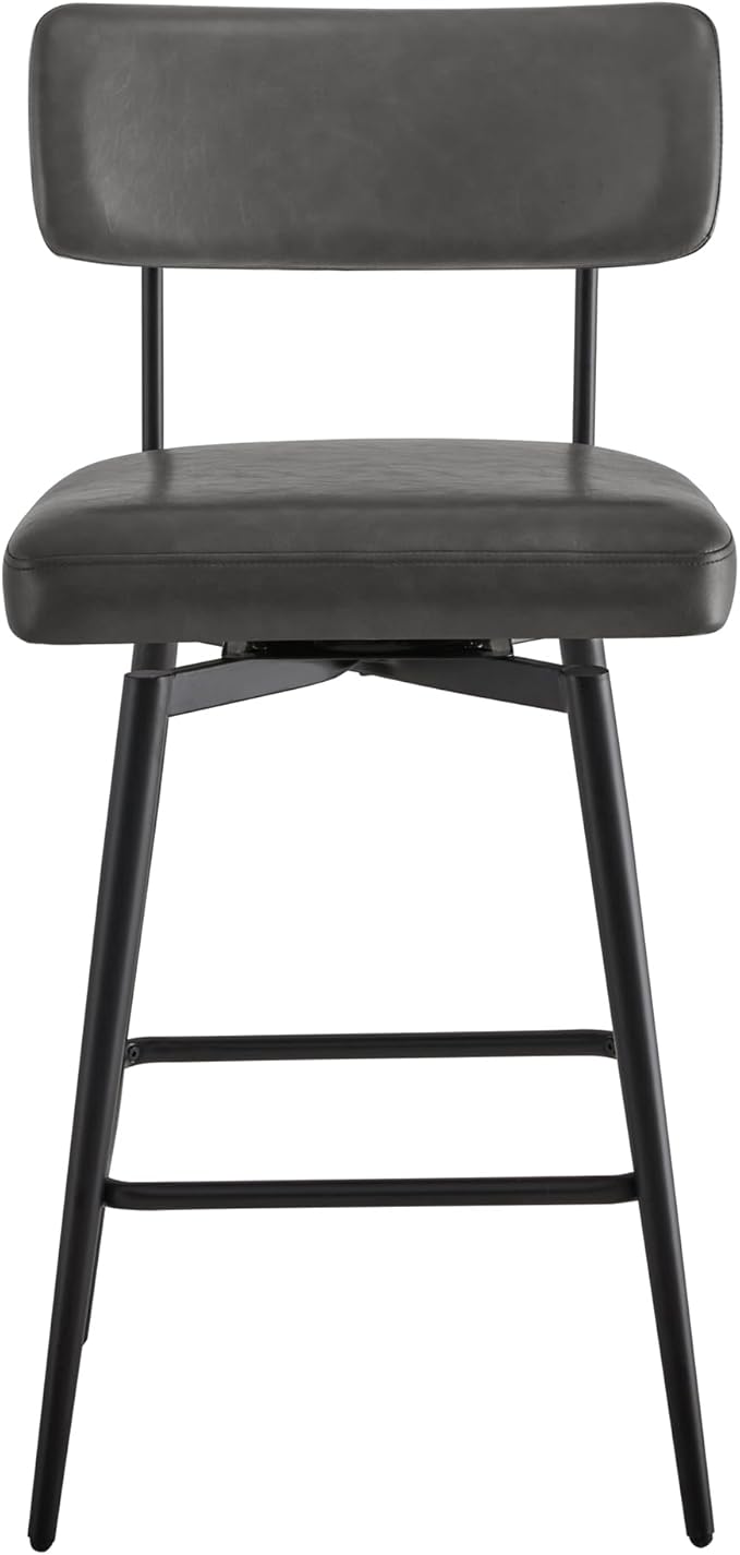 Watson & Whitely Swivel Counter Height Bar Stool Chairs Set of 2, 27.4" Faux Leather Upholstered Counter Stools with Back and Metal Frame, Grey