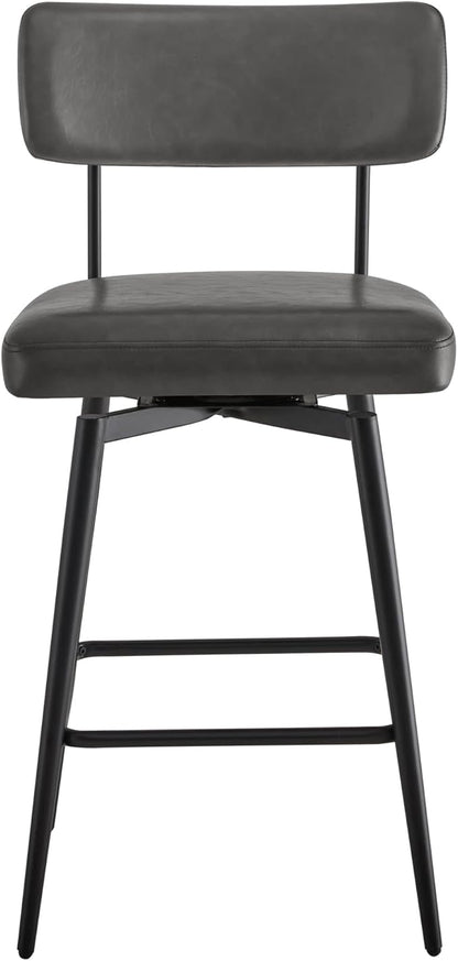 Watson & Whitely Swivel Counter Height Bar Stool Chairs Set of 2, 27.4" Faux Leather Upholstered Counter Stools with Back and Metal Frame, Grey