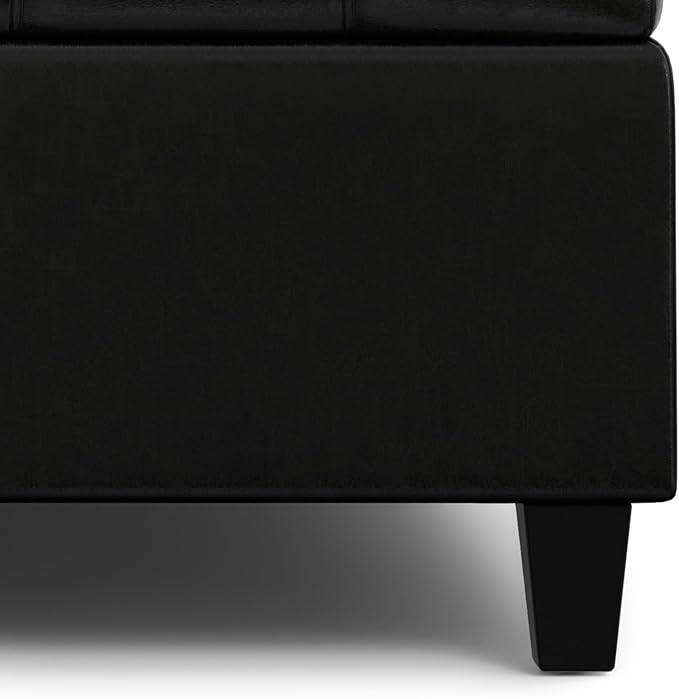 SIMPLIHOME Harrison Large Coffee Table Storage Ottoman - 40 inch Wide Upholstered Vegan Leather Square Lift-Top Ottoman in Midnight Black, Transitional Bench for Living Room with Sturdy Base
