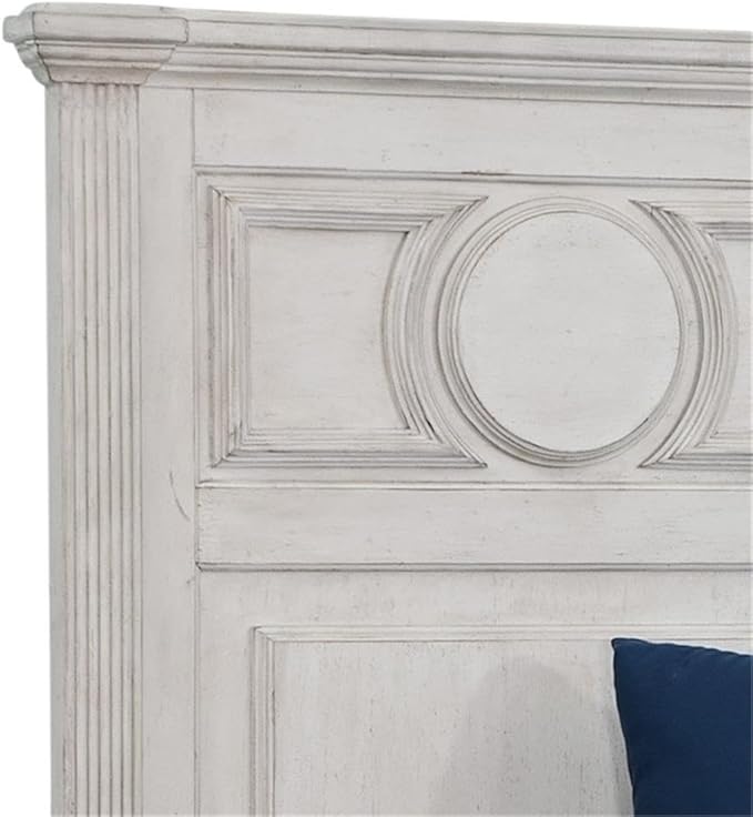 American Woodcrafters Brighten Distressed Antique White Wood King Headboard