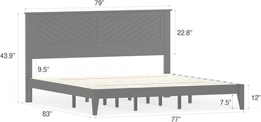 Serene Farmhouse Style Wood Bed in King Size with Chevron Scoring Headboard, Coastal Modern Design, Sturdy, Easy Assembly, Ample Underbed Storage, Black Finish