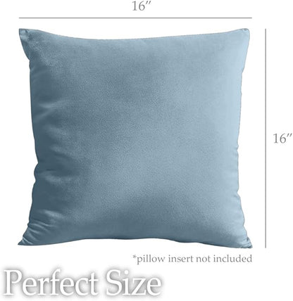 lalaLOOM Velvet Throw Pillow Covers, Set of 2 Decorative Square Pillows Home Decor, Soft Accent Cases, Silky Machine Washable Pillowcases for Sofa, Couch, Bedroom, Living Room, 16x16, Stone Blue