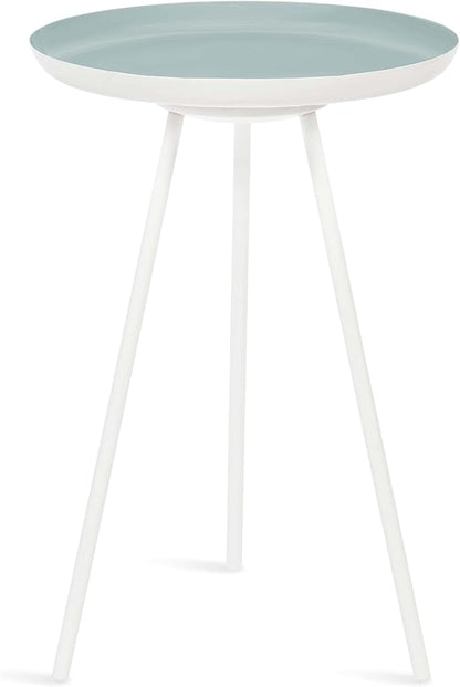 Kate and Laurel Laranya Modern Side Table; 15 x 15 x 23; Blue and White; Chic Minimalist Bedroom Nightstand Table with Hand-Applied Enamel Tabletop