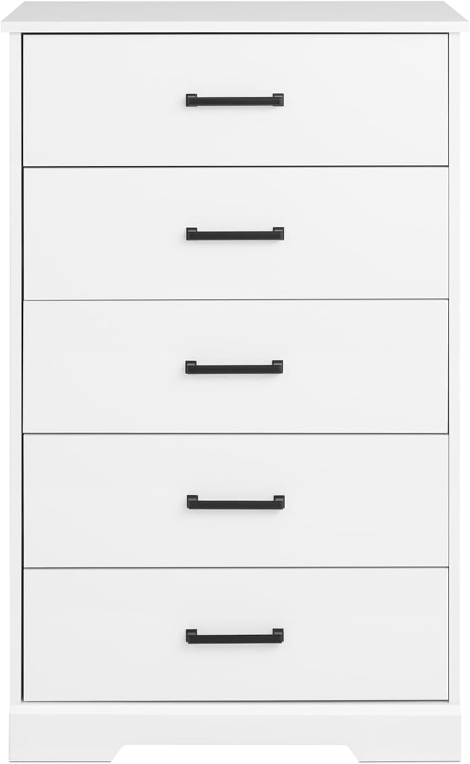 Prepac Rustic Ridge Farmhouse Dresser, White Dresser for Bedroom, Chest of Drawers with 5 Drawers 18.5" D x 27.5" W x 43.5" H, WBDR-1605-1