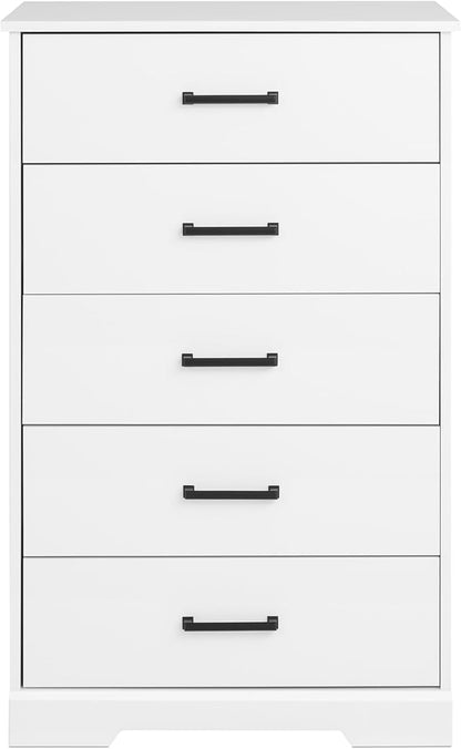 Prepac Rustic Ridge Farmhouse Dresser, White Dresser for Bedroom, Chest of Drawers with 5 Drawers 18.5" D x 27.5" W x 43.5" H, WBDR-1605-1