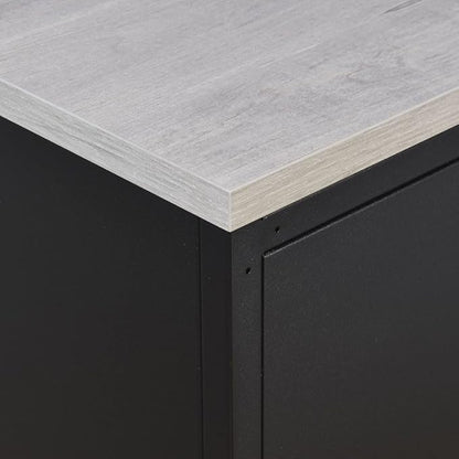 NBF Carbon L Shaped Executive Office Desk - Durable Laminate Computer Desk with 2 Drawers Pedestal - Modern Desk with Storage and File Cabinet - 72" W x 96" D Office Work Desk (Gray, Maple)