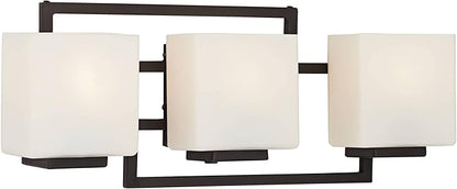 Possini Euro Design Lighting on The Square Modern Wall Mount Light Bronze Metal Hardwired 21" Wide 3-Light Fixture Geometric Opal Glass Shades for Bathroom Vanity Mirror House Home Room Decor