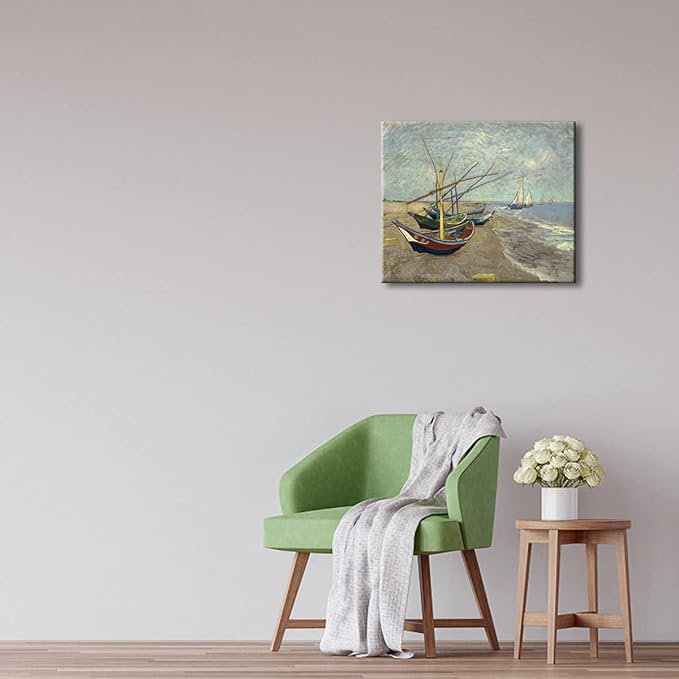 Wieco Art Fishing Boats on the Beach at Les Saintes Maries Large Modern Canvas Prints of Van Gogh Oil Paintings Seascape Pictures on Canvas Wall Art for Bedroom Kitchen Home Decor
