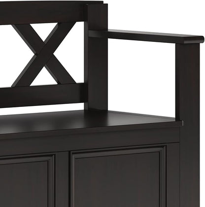 SIMPLIHOME Amherst Entryway Storage Bench - 36 inch Wide Solid Wood Small Hallway Seat in Hickory Brown, Transitional Bench for Entryway or Living Room with Lift-Up Lid and Compact Storage