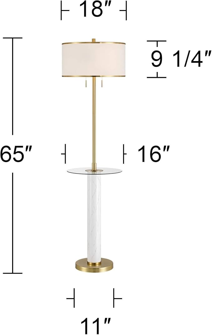 Possini Euro Design Bellini Modern 65" Tall Standing Floor Lamp with Tray Table USB Port Pull Chain Gold Metal Faux Marble Finish Living Room Bedroom House Reading Office Home Decor Entryway Dining