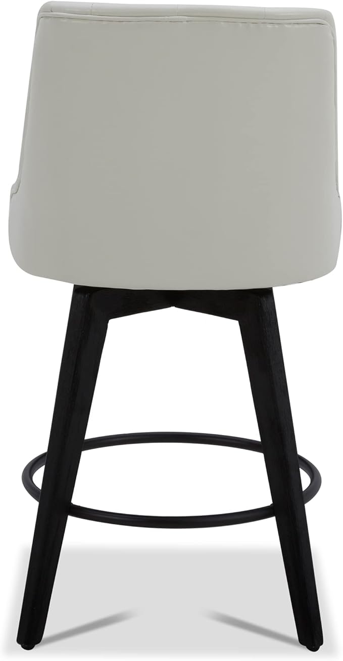 Watson & Whitely Modern Swivel Bar Stools, Faux Leather Upholstered Counter Height Bar Stool with Back, Solid Wood Legs, 26" H Seat, Set of 2, White