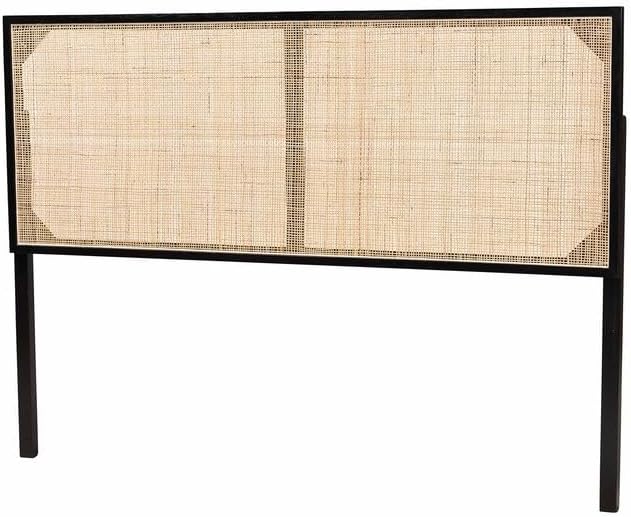 Rustic Romance Modern Bohemian Black Finished Bayur Wood and Natural Size Headboard 62.2L x 2D x 40.2H Inches Adjustable Height Traditional Design