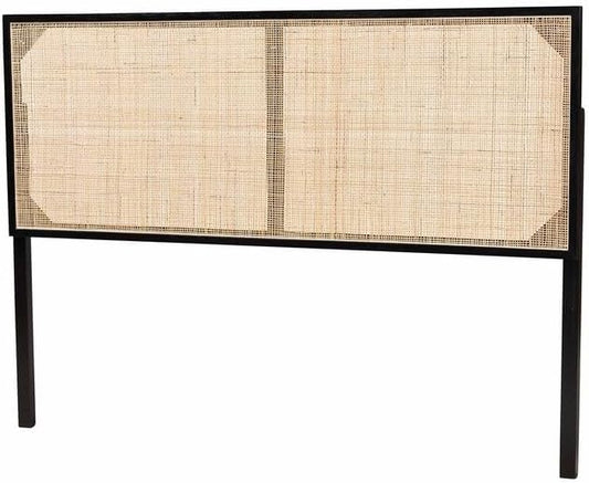 Rustic Romance Modern Bohemian Black Finished Bayur Wood and Natural Size Headboard 62.2L x 2D x 40.2H Inches Adjustable Height Traditional Design