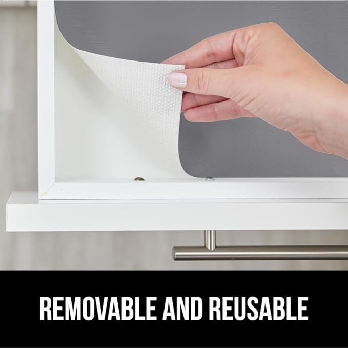 GORILLA GRIP DripGuard Shelf Liner, Non Adhesive Drawer and Kitchen Cabinet Protector, Slip Resistant BPA Free Smooth Surface Plastic Liners for Cabinets, Bathrooms, Closets, 12x120 Inch, Gray