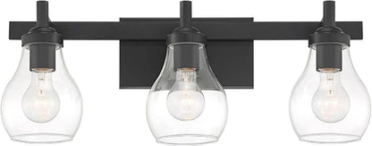 Possini Euro Design Danvers Modern Wall Light Black Metal Hardwired 22 1/2" 3-Light Fixture Clear Globe Glass Shades for Bedroom Bathroom Vanity Reading Living Family Room Hallway House Home Decor